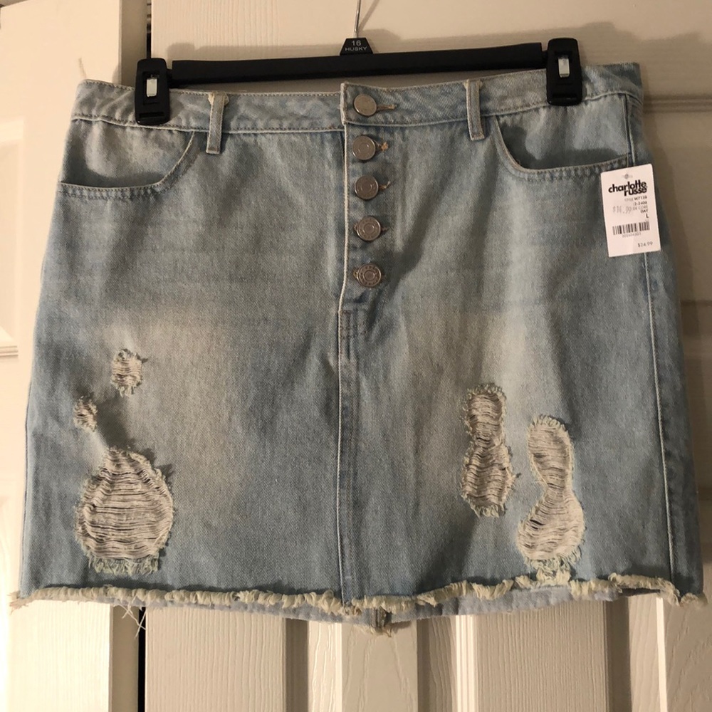 Light wash ripped denim skirt